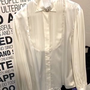 Beautiful pleated satin blouse rhinestone pin. Classic piece